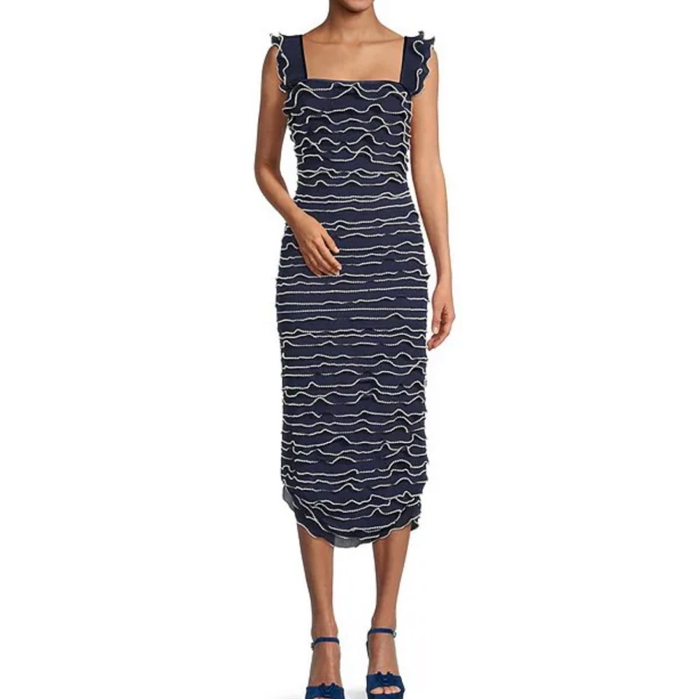 Gianni Bini x Venita Aspen Plisse Pearl Midi Sheath Dress